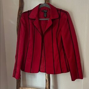 MSK Red Blazer with Black Piping Stripes Trim Cuff Sleeves Small